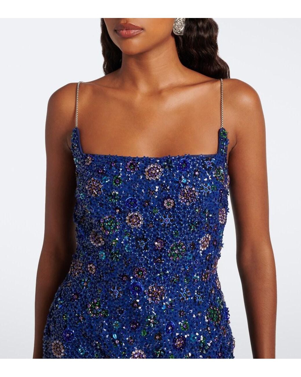 La Fuori Blue Crystal Midnight Embellished Silk Minidress