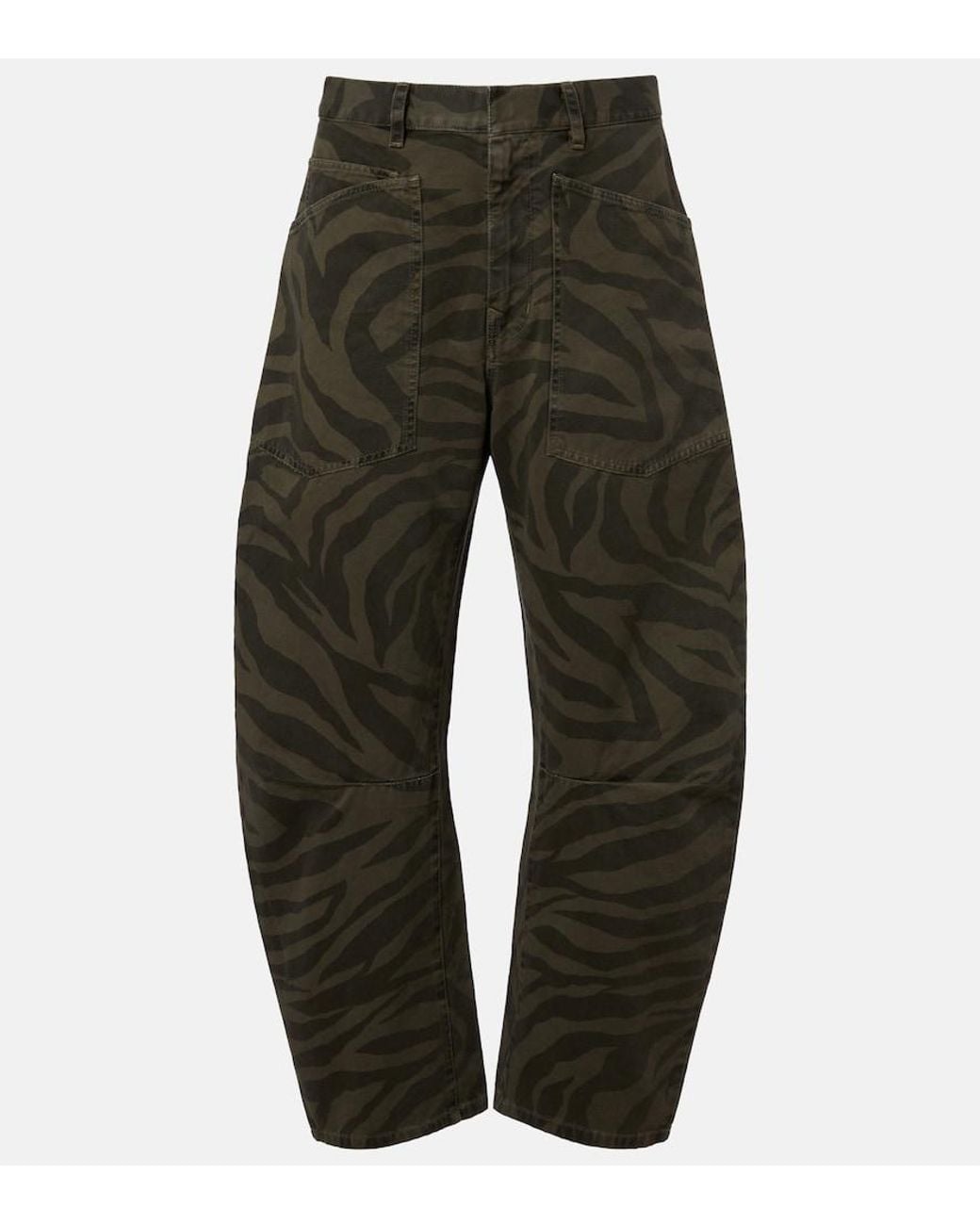 Nili Lotan Green Shon Cropped Barrel-Leg Jeans