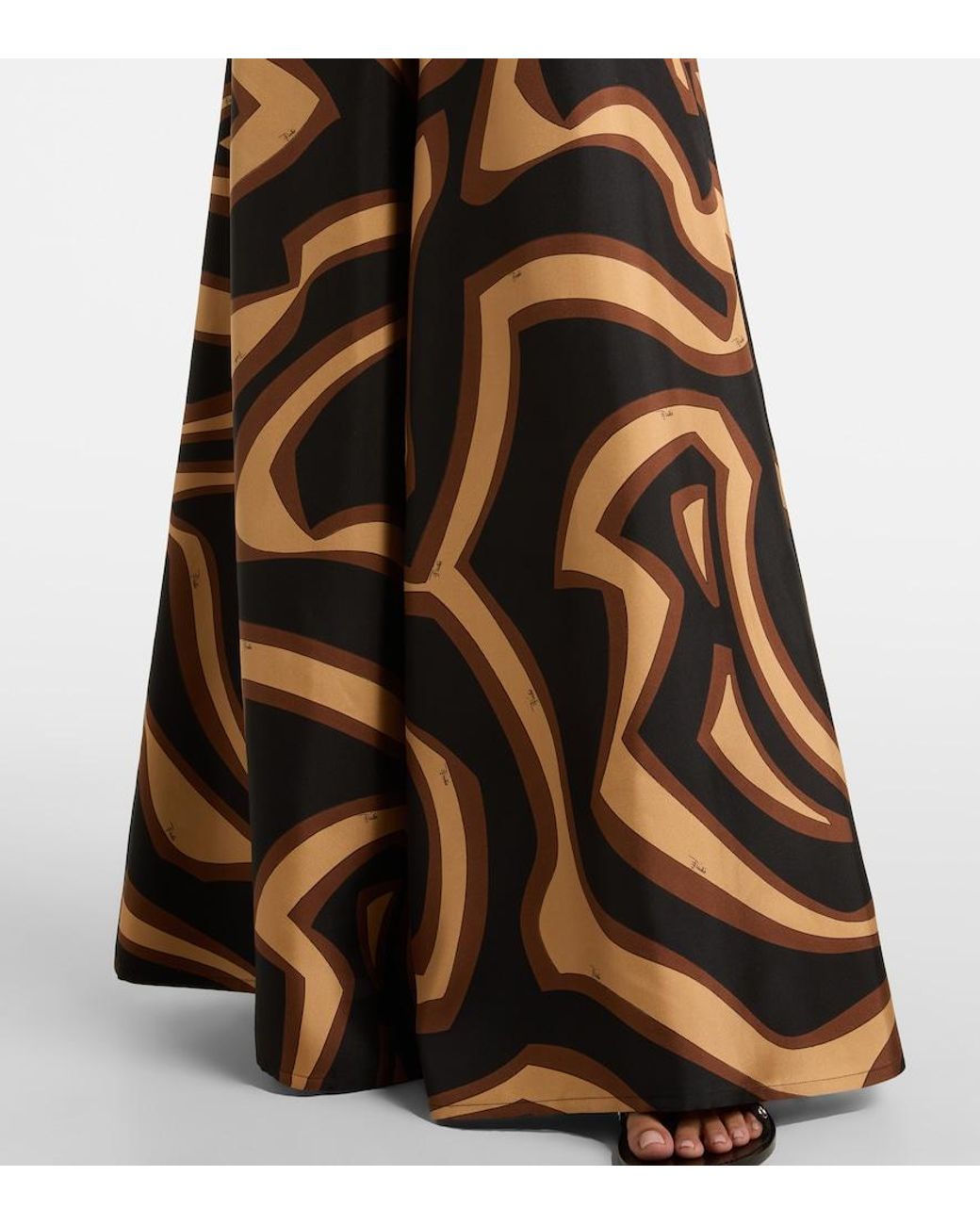 Emilio Pucci Black Labirinto Silk Satin Wide-Leg Pants