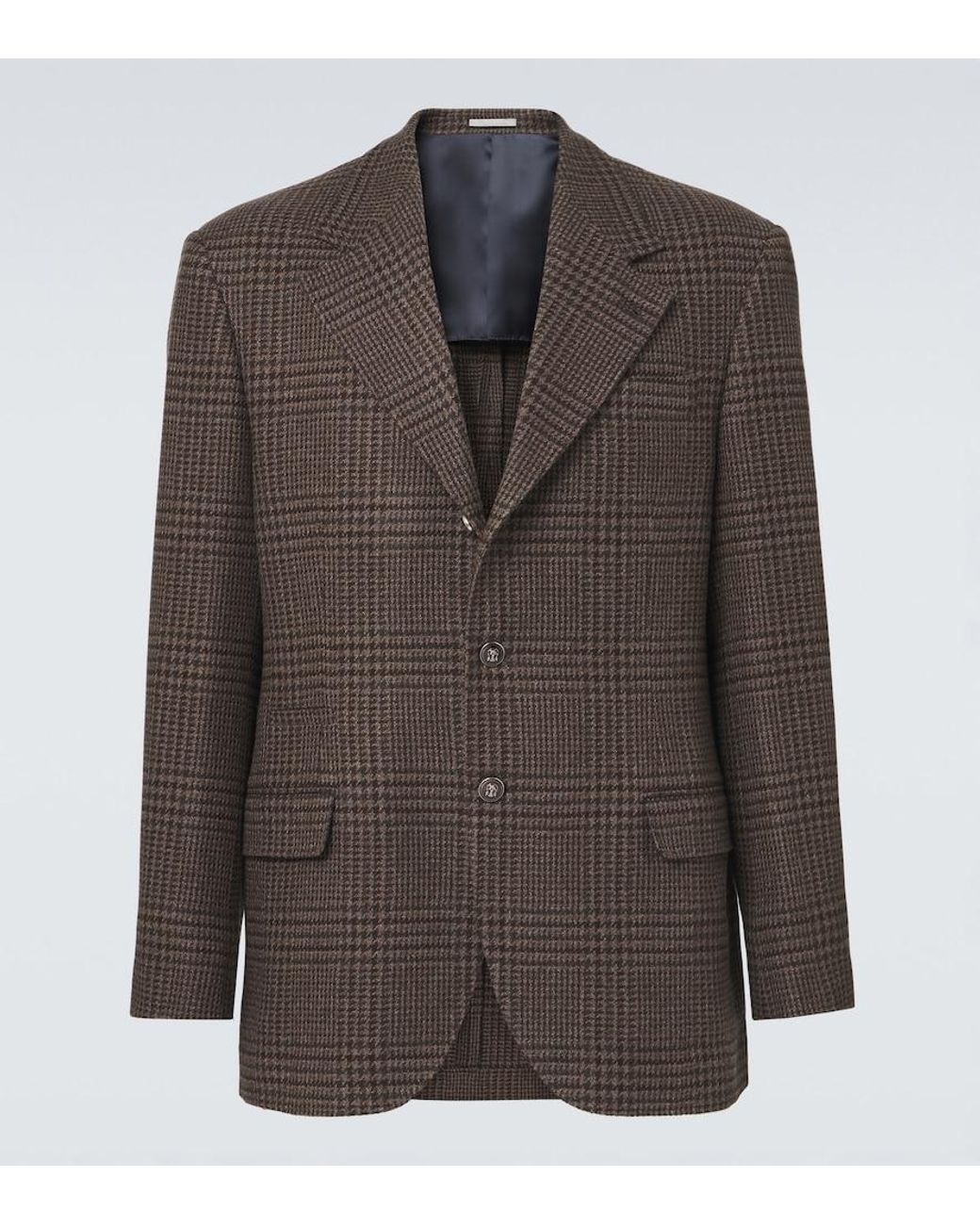 Brunello Cucinelli Brown Prince Of Wales Check Cashmere Blazer for men