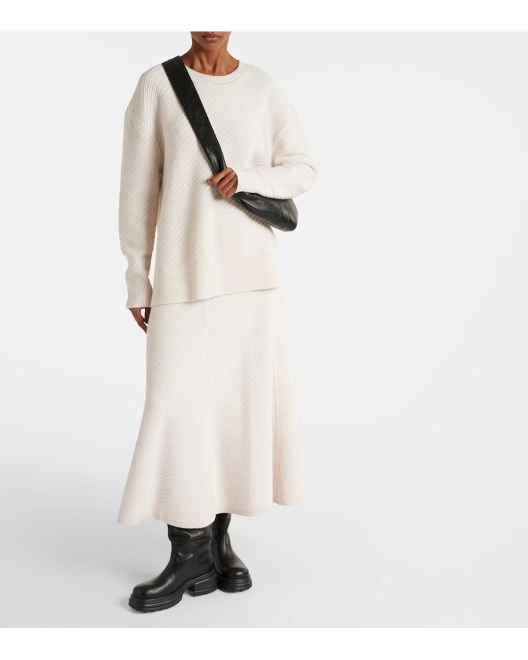Joseph White Ribbed-Knit Wool-Blend Midi Skirt