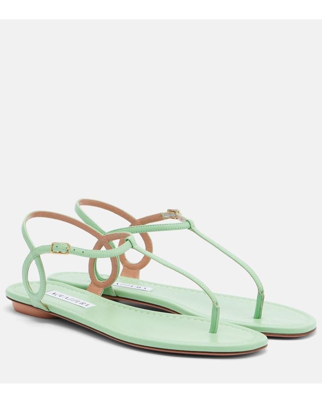 Aquazzura Green Almost Bare Leather Thong Sandals