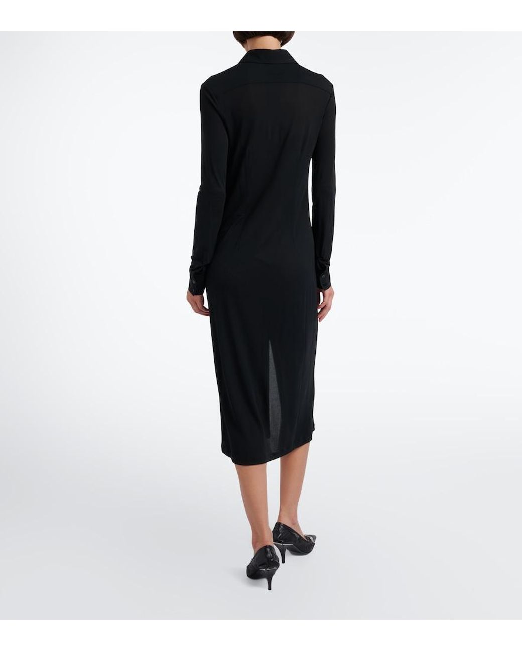 Gucci Black Semi-Sheer Crepe Jersey Shirt Dress