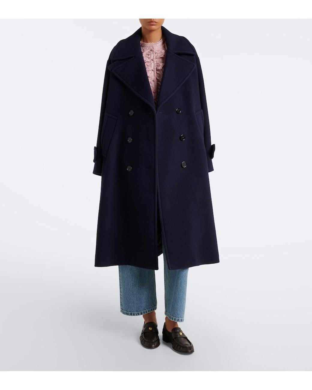 Chloé Blue Double Breasted Wool-Blend Coat