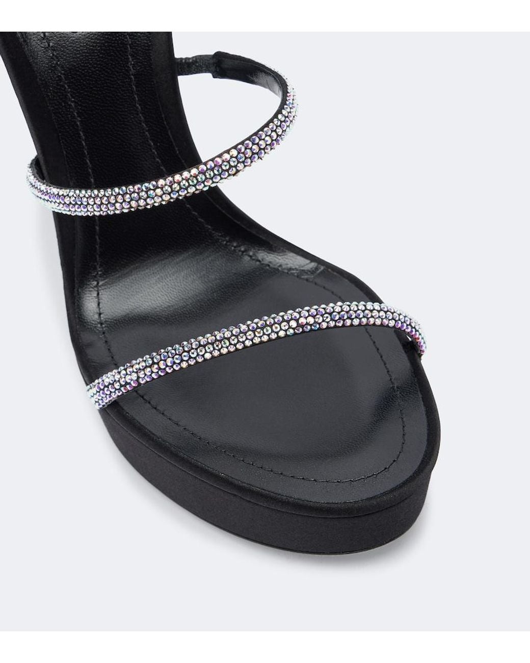 Rene Caovilla Black Cleo Embellished Satin Platform Sandals