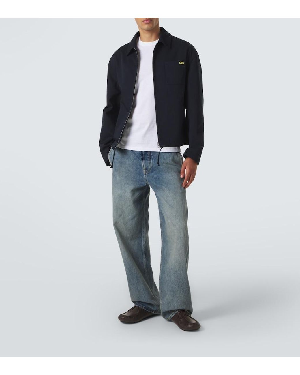Loewe Blue Suede-Trimmed Straight Jeans for men