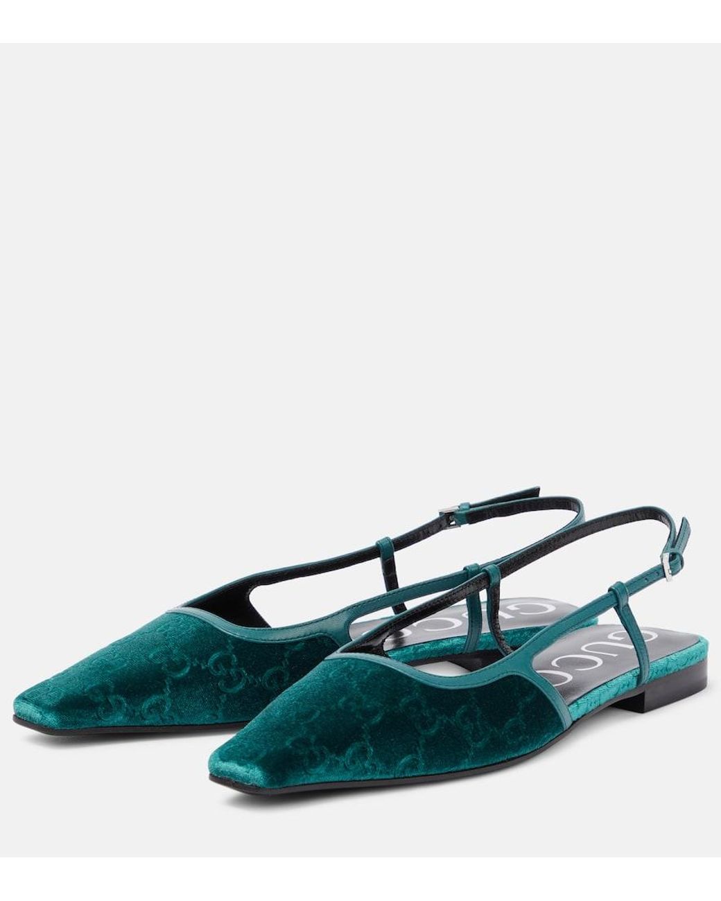 Gucci GG Velvet Slingback Ballet Flats in Green | Lyst