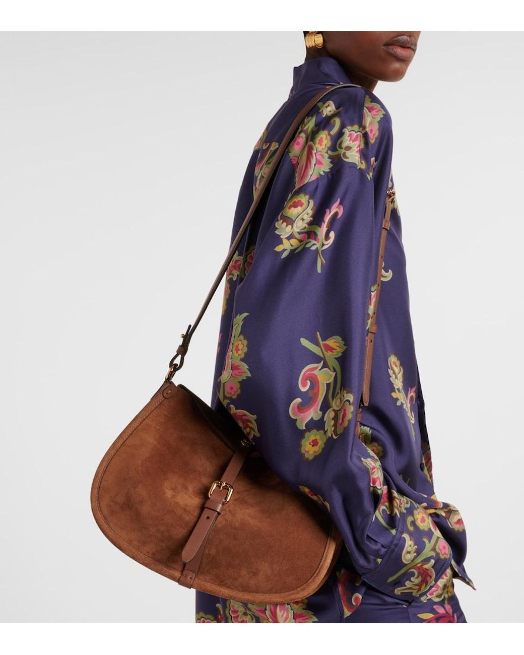 Etro Brown Small Suede Shoulder Bag