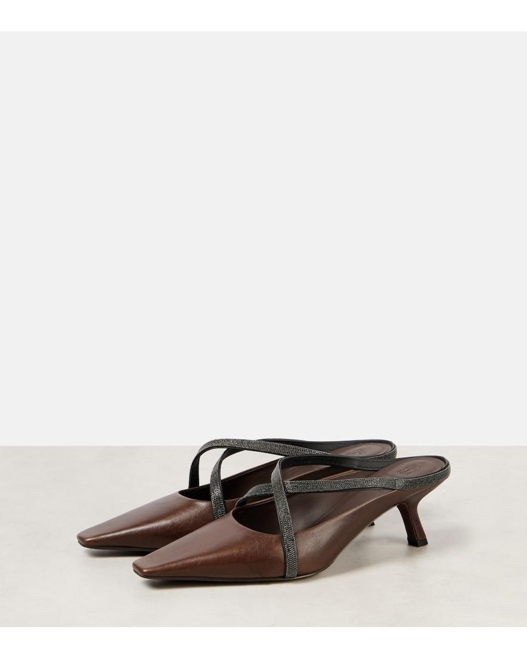 Brunello Cucinelli Brown Monili Leather Mules