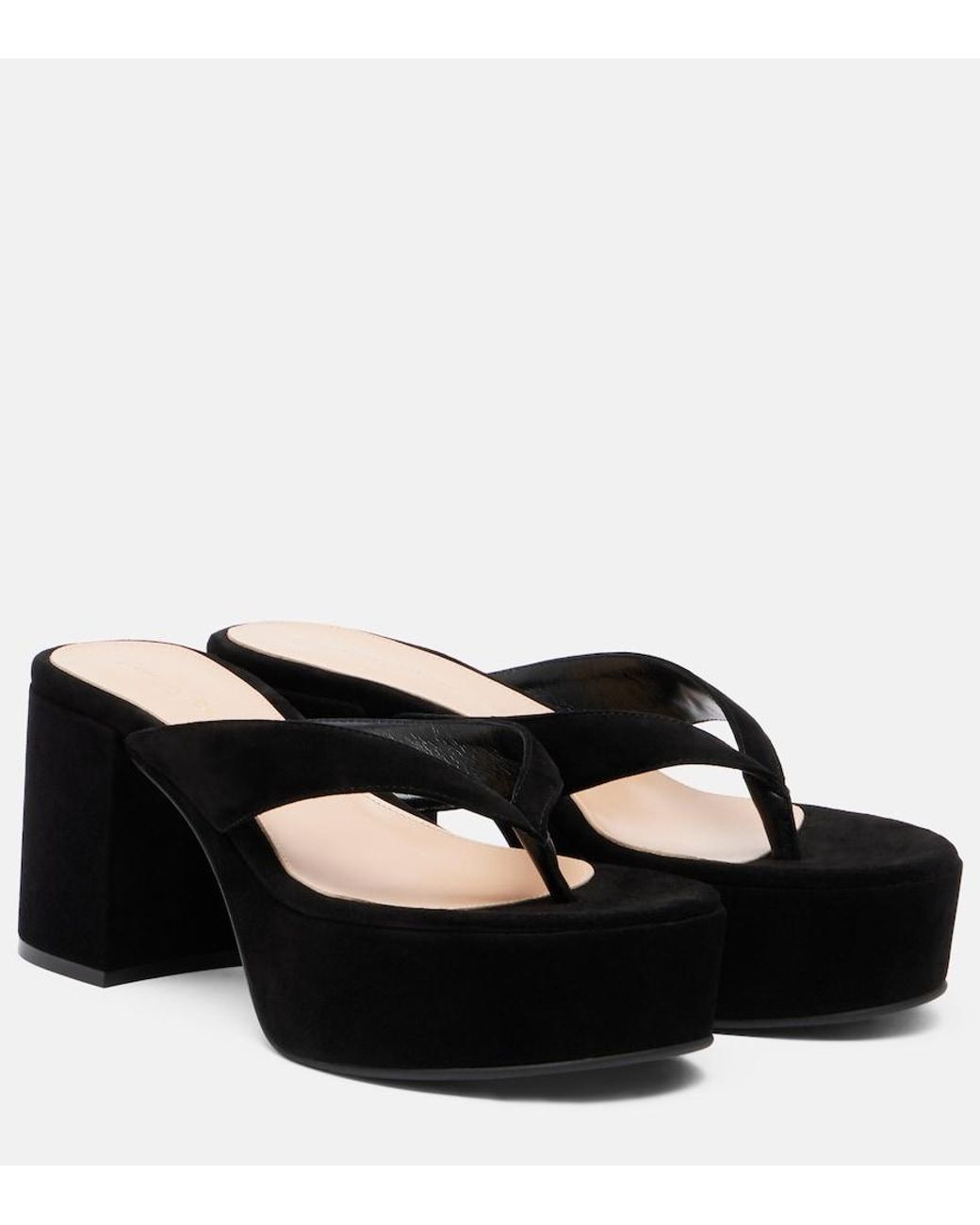 Gianvito Rossi Black Suede Platform Thong Sandals