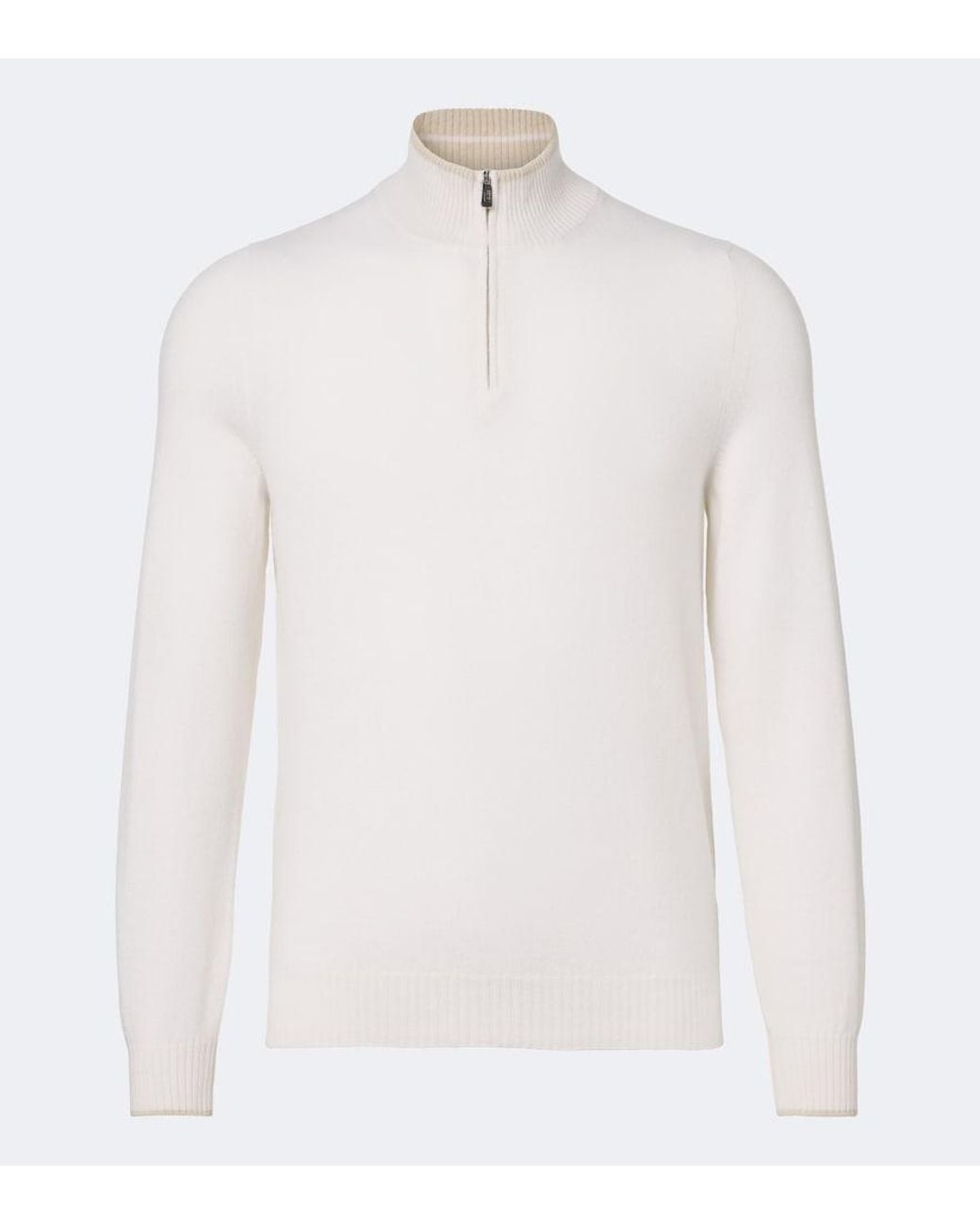 Fedeli White Cashmere Half-Zip Sweater for men