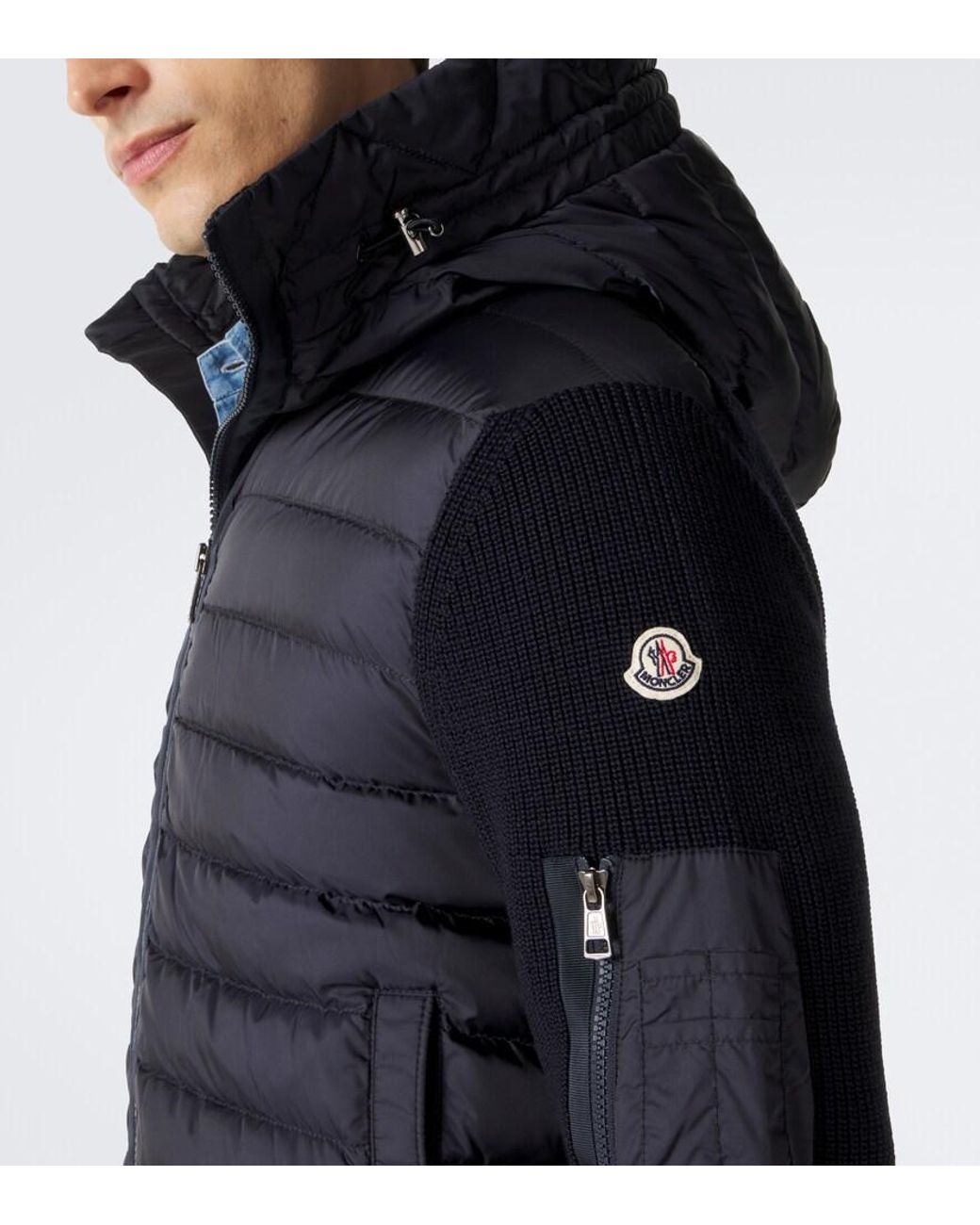 Moncler Blue Permanent Paneled Wool-Blend Jacket for men
