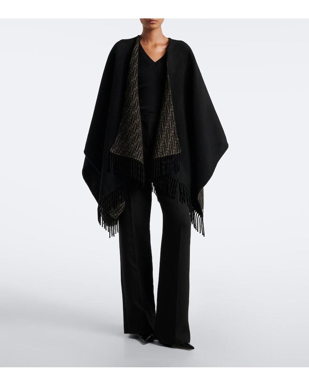 Fendi Black Reversible Wool And Cashmere Poncho
