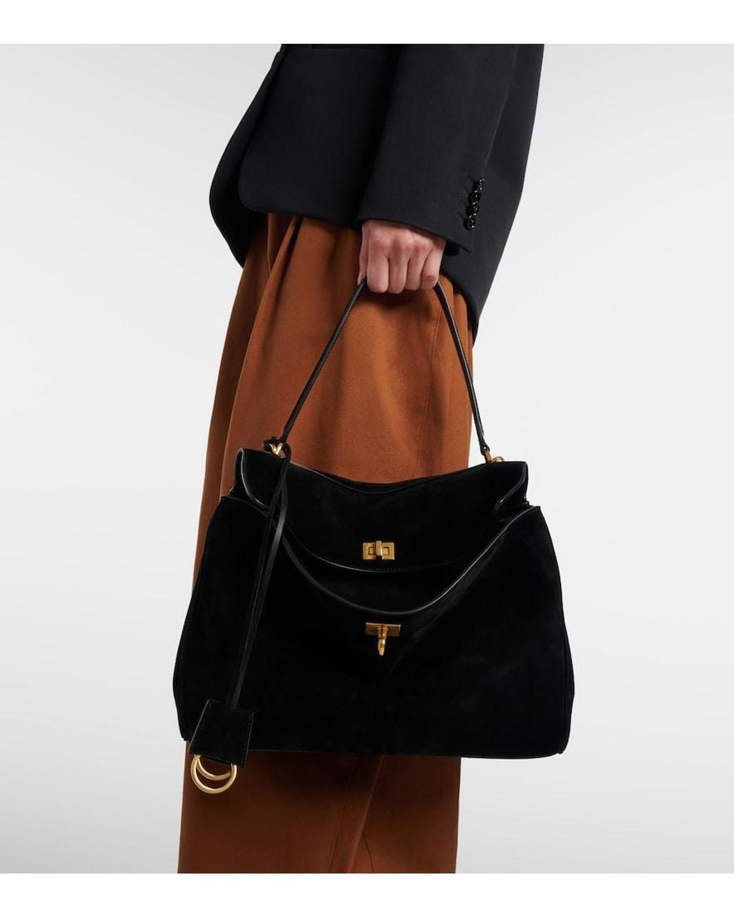 Balenciaga Black Rodeo Medium Suede Shoulder Bag