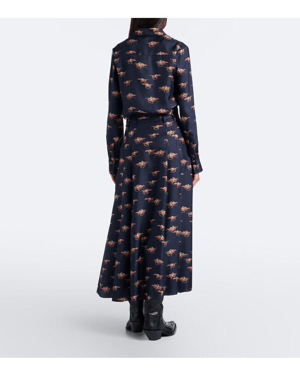 Gabriela Hearst Black Dugald Printed Silk Twill Midi Skirt