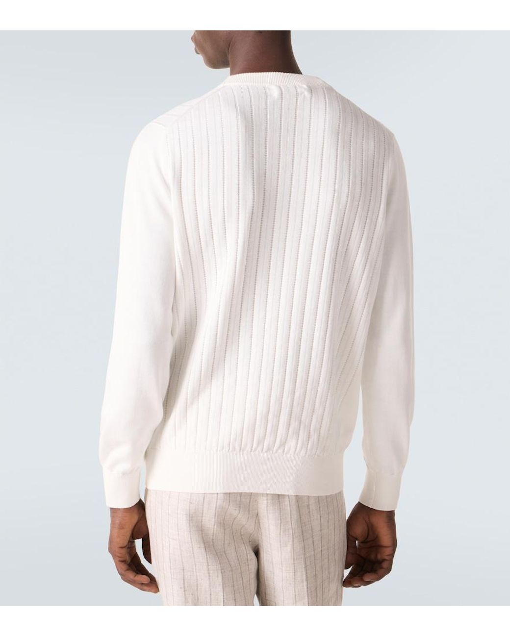 Brunello Cucinelli White Ribbed-Knit Cotton Sweater for men