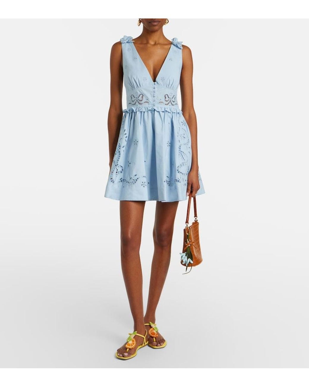 Self-Portrait Blue Broderie Anglaise Cotton-Blend Minidress
