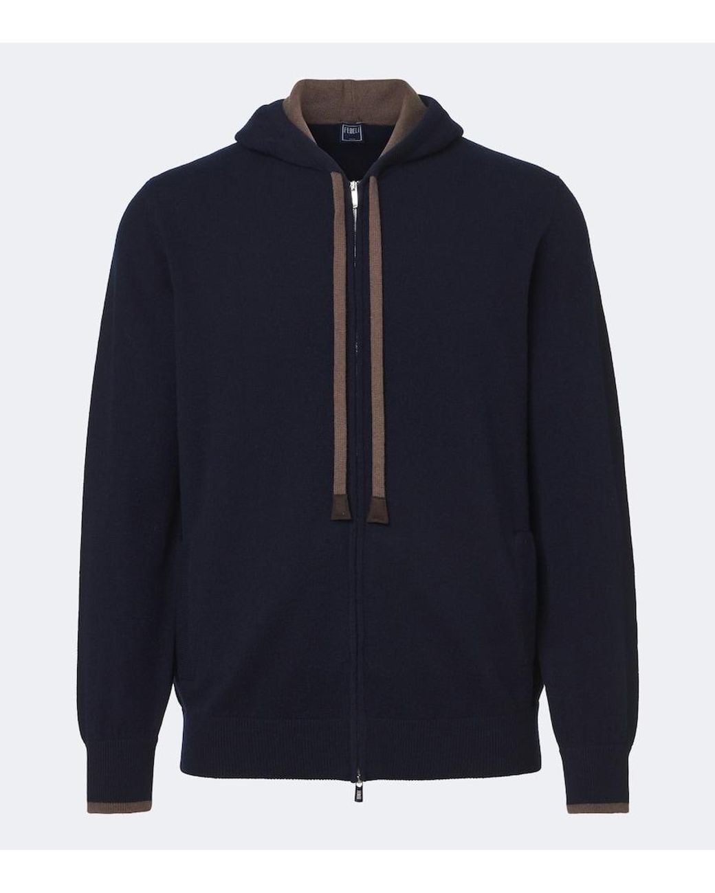 Fedeli Blue Cashmere Zip-Up Hoodie for men