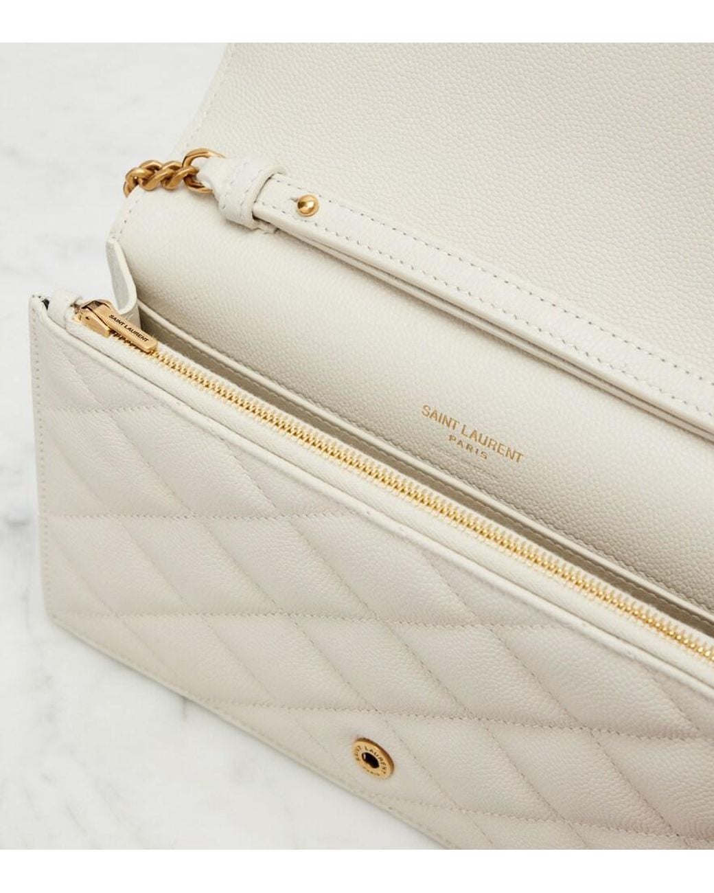 Saint Laurent White Paris Leather Wallet On Chain