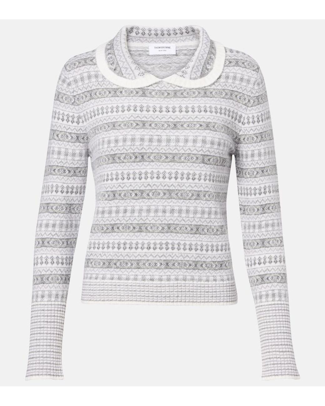 Maglione Con Effetto Jacquard E Colletto Arrotondato di Thom Browne in Gray