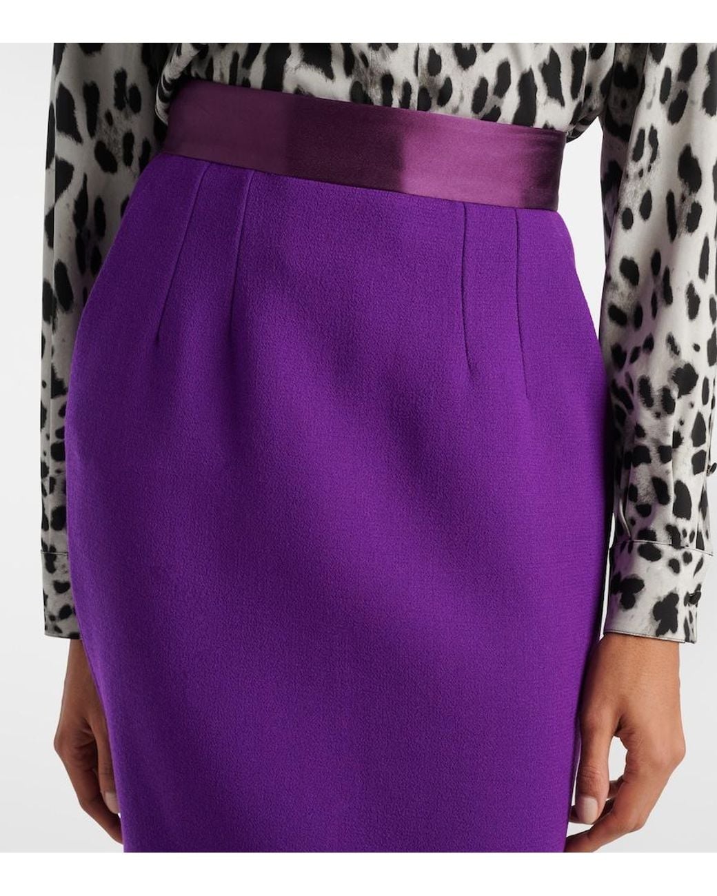 Dolce & Gabbana Purple High-Rise Wool-Blend Crepe Pencil Skirt