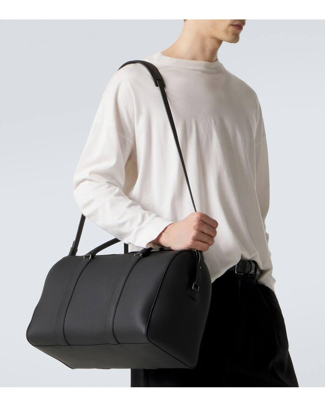 The Row Black Iowa Leather Duffel Bag for men