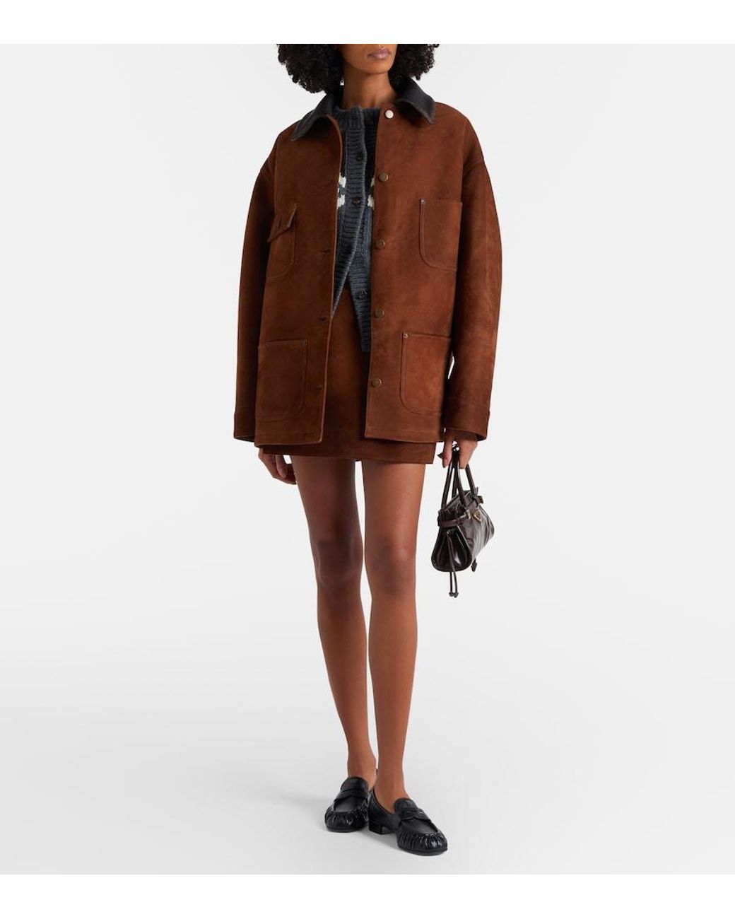 Prada Brown Leather-Trimmed Suede Field Jacket