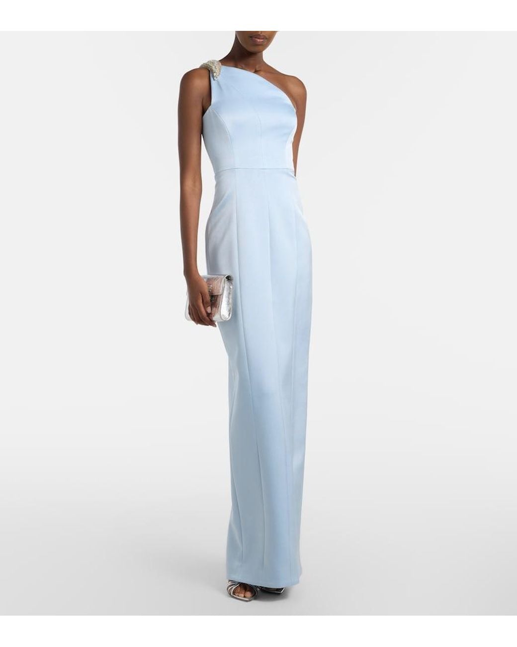 Rachel Gilbert Blue Celestia Embellished One-Shoulder Gown