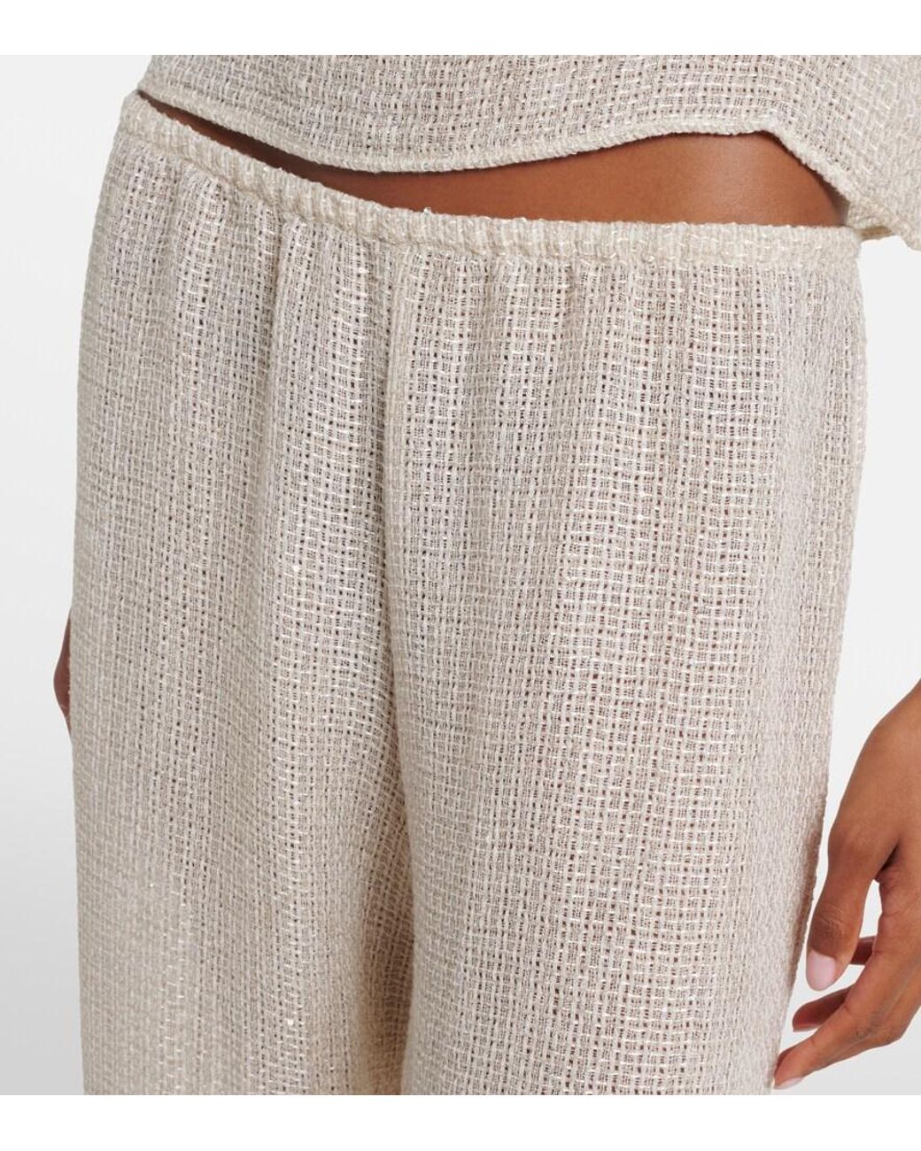 Leset Natural Stella Sequined Linen-Blend Wide-Leg Pants