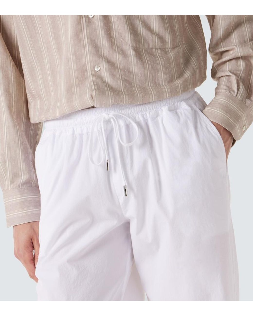 Fedeli White Cotton-Blend Straight Pants for men