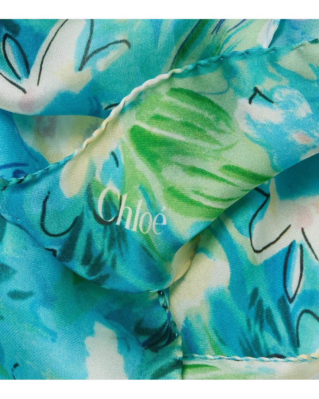 Chloé Blue Wild Flowers Floral Silk Scarf