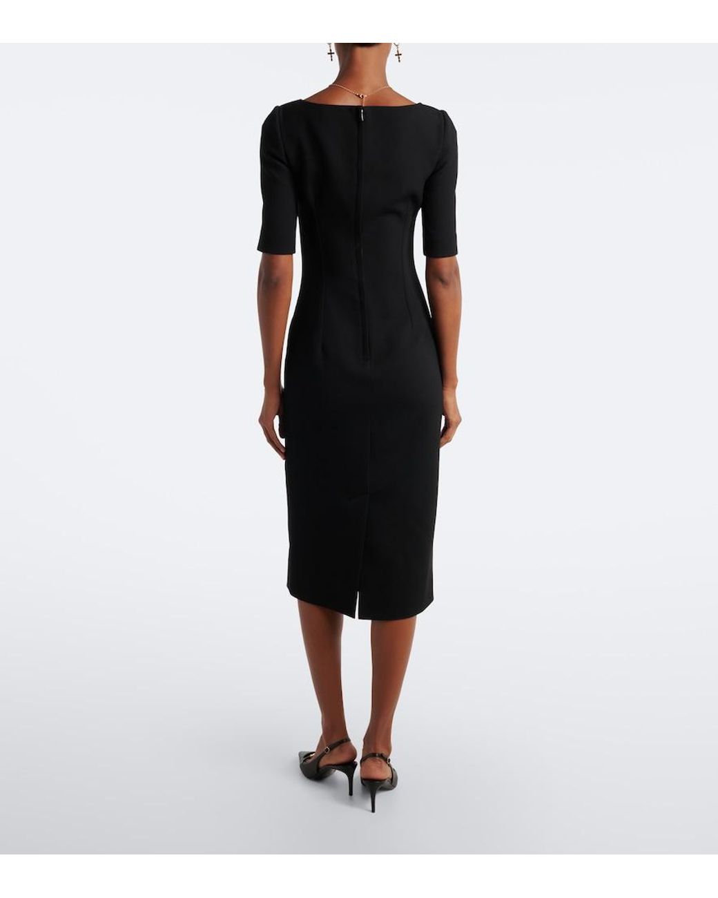 Dolce & Gabbana Black Virgin Wool Crepe Midi Dress