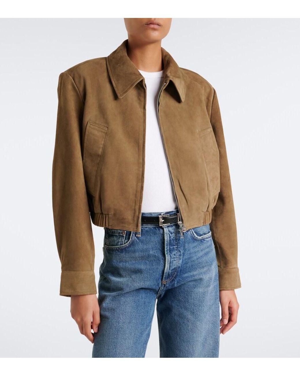 Agolde Green Nahla Cropped Suede Jacket