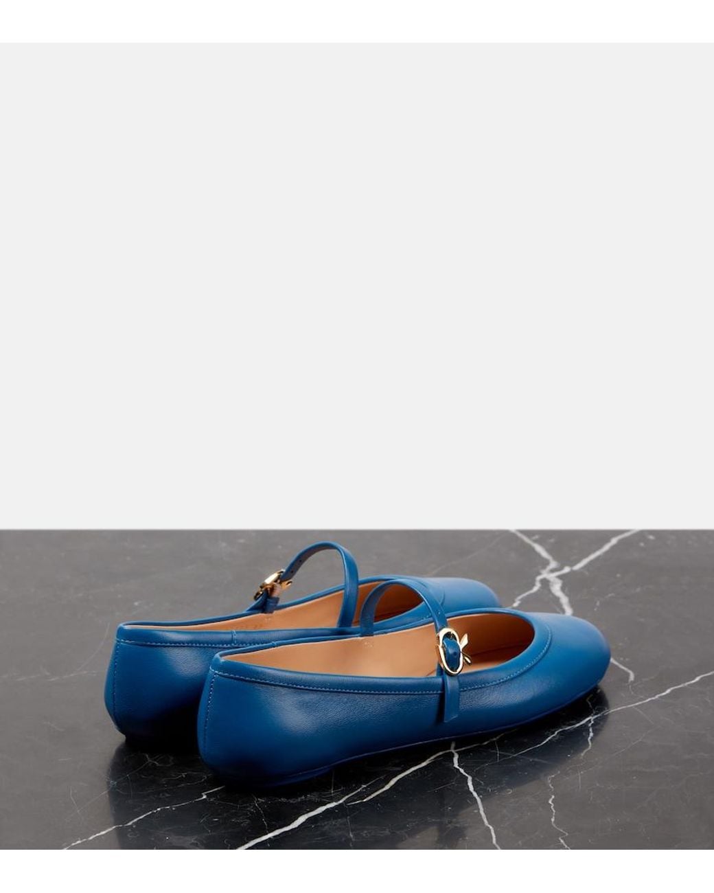 Gianvito Rossi Blue Carla Leather Mary Jane Flats