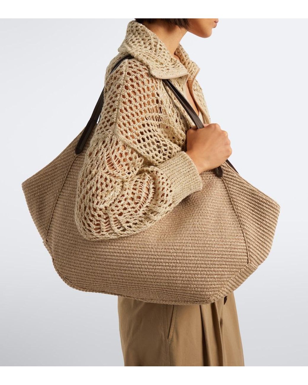 Brunello Cucinelli Natural Reversible Raffia-Effect Shopper