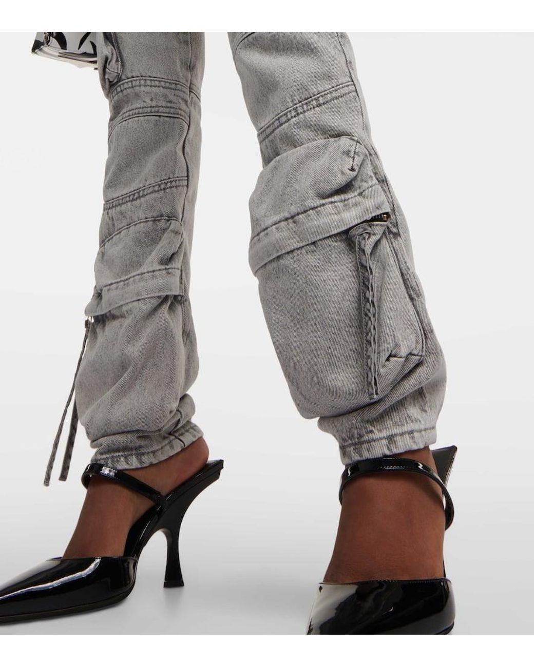 The Attico Gray Low-Rise Straight Cargo Jeans