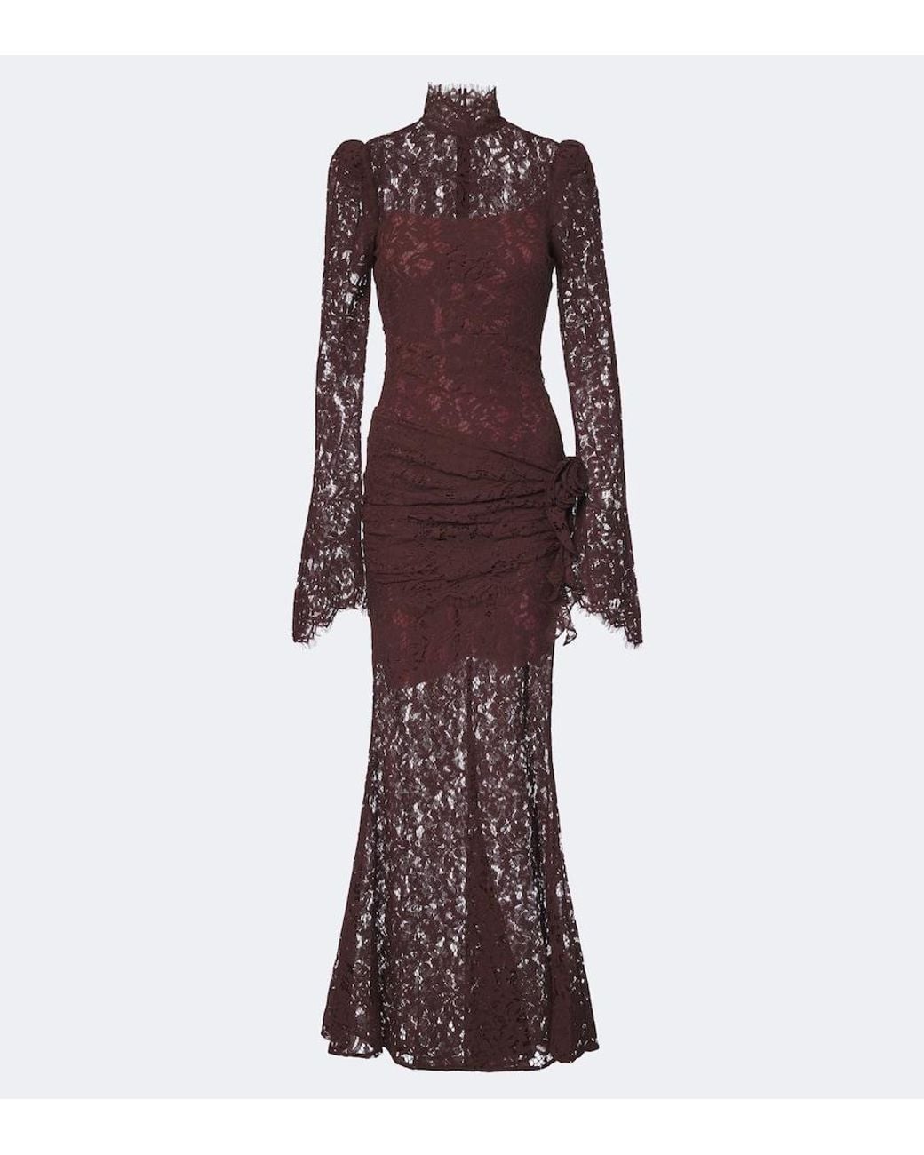 De La Vali Purple Bodita Draped Cotton-Blend Lace Gown