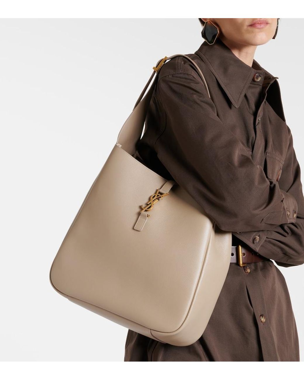 Saint Laurent Natural Le 5 A 7 Large Leather Shoulder Bag