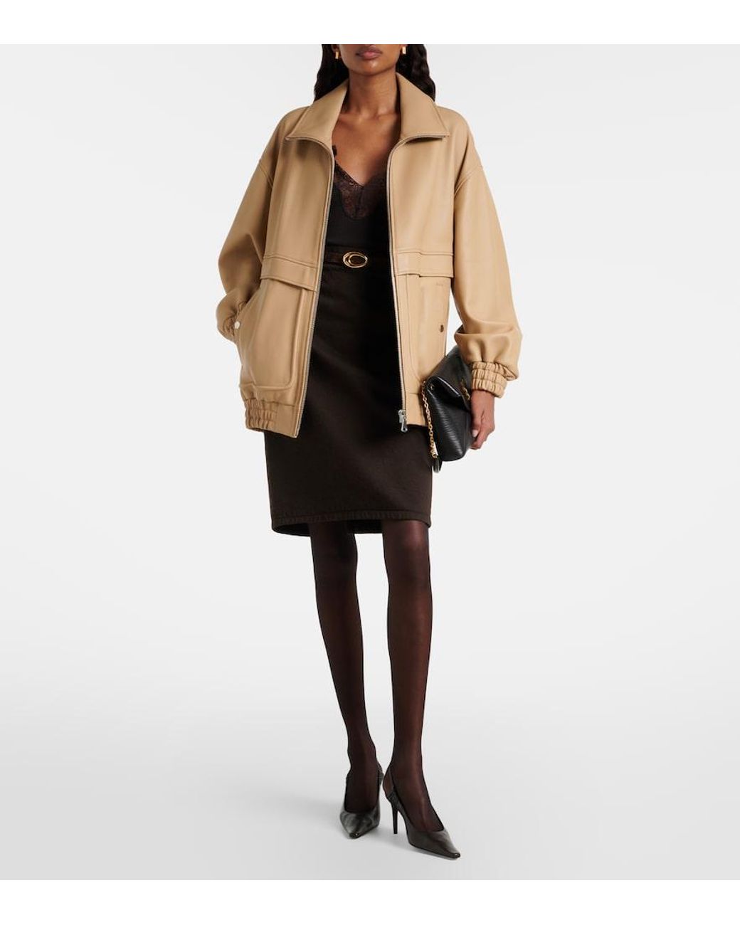 Nour Hammour Natural Beck Leather Bomber Jacket