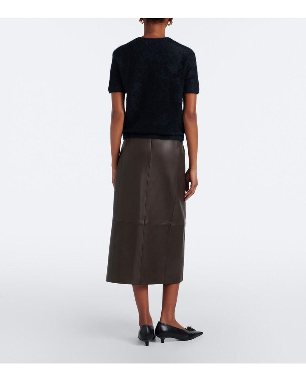 Vince Brown Leather Midi Skirt