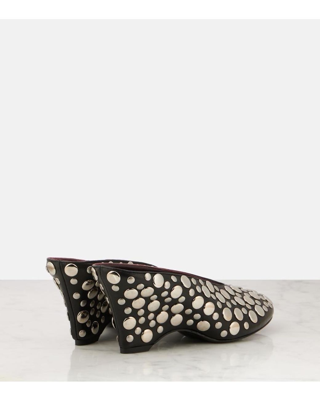 Khaite Black Cloak 75 Studded Leather Wedge Mules