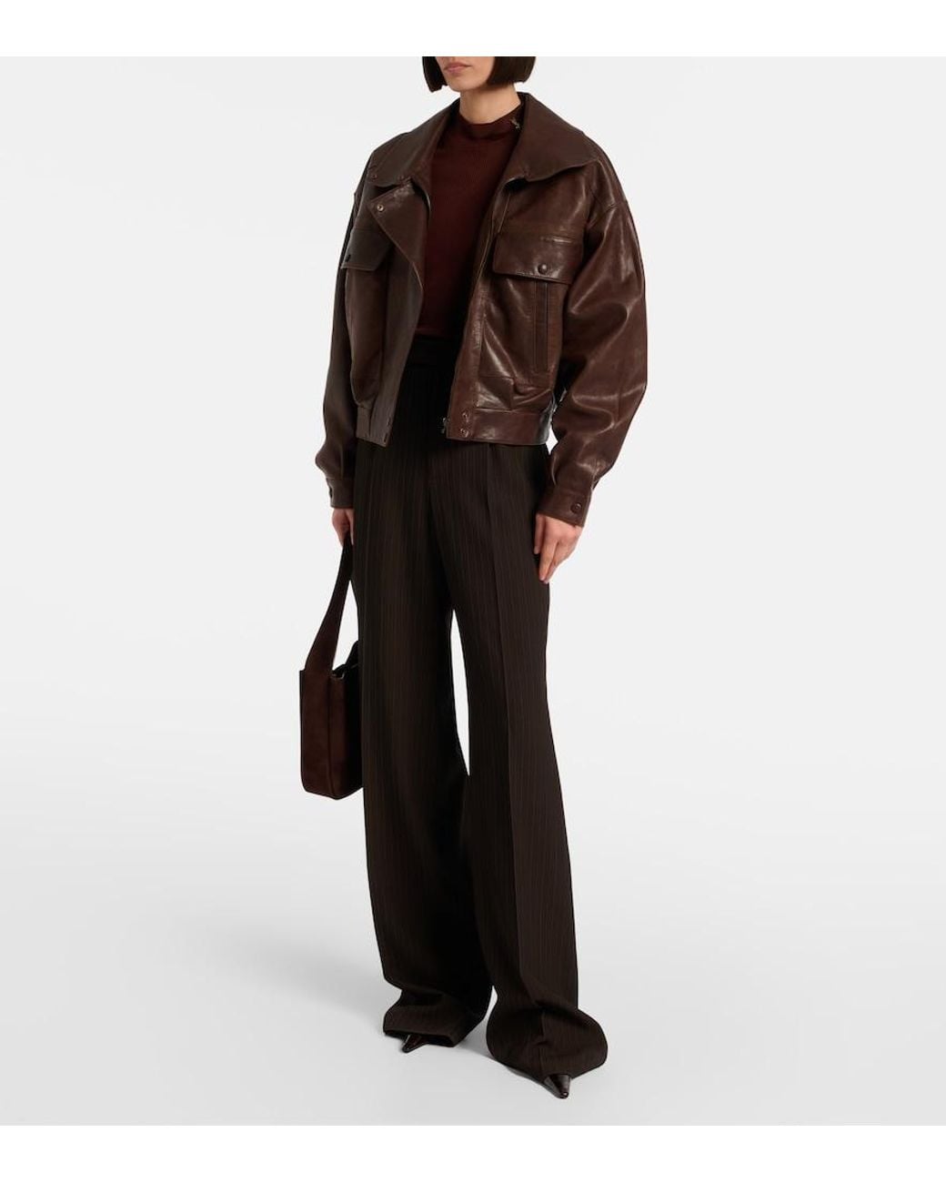Saint Laurent Brown Ribbed-Knit Silk Sweater