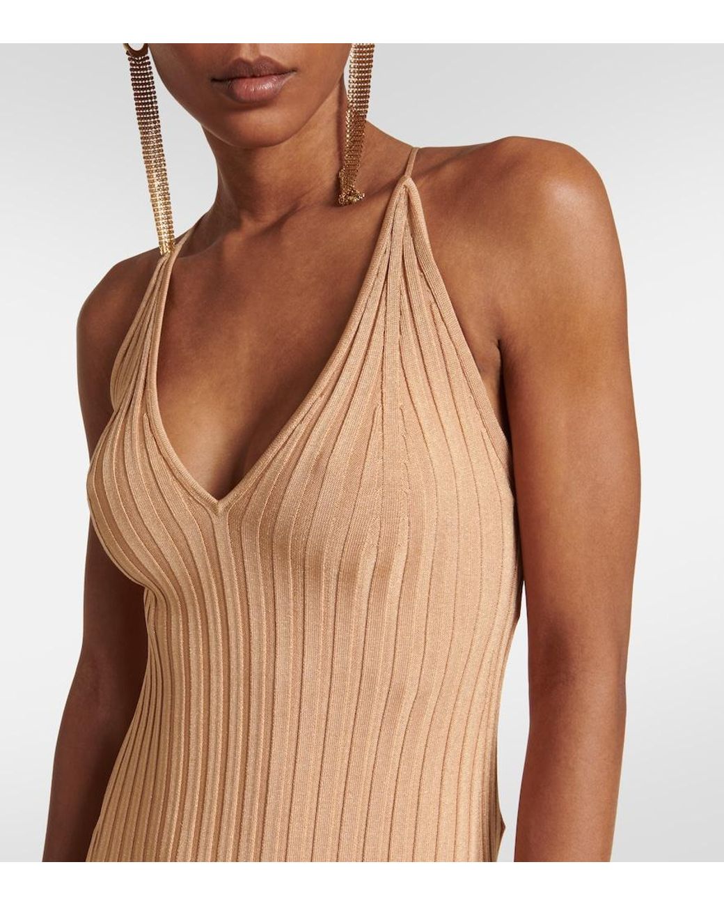 Galvan White Rhea Rib-Knit Halterneck Midi Dress