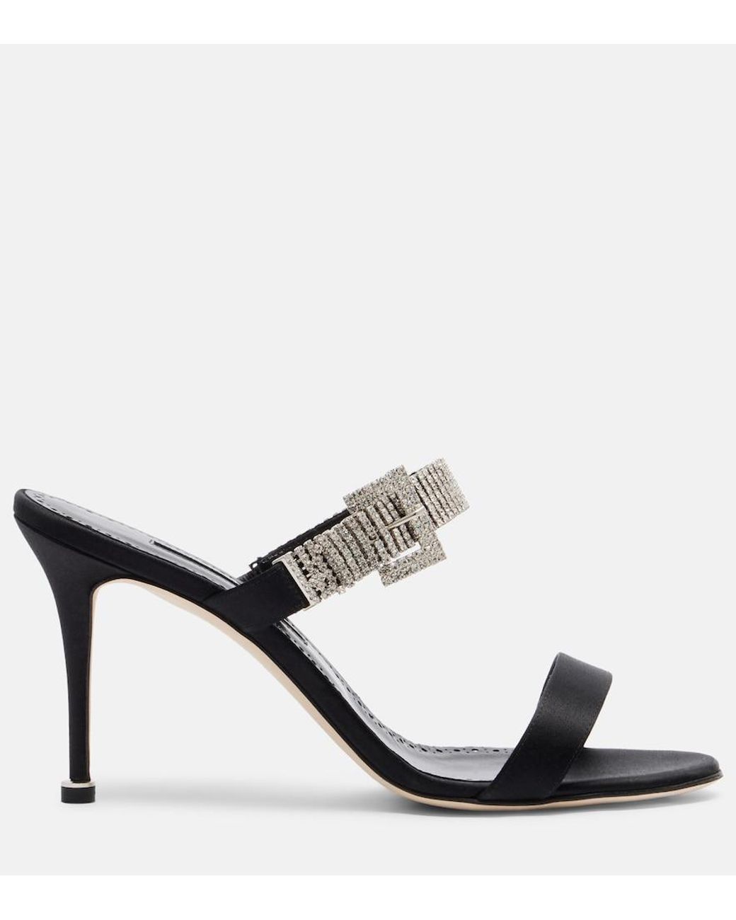 Manolo Blahnik Black Fibolta 90 Embellished Satin Mules