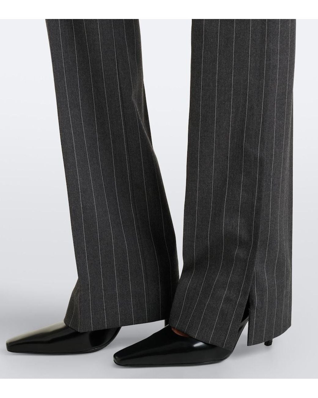 Sportmax Gray Pinstriped Wool-Blend Flared Pants