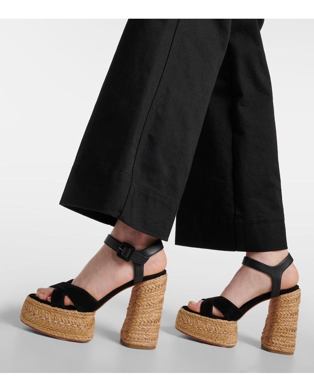 Christian Louboutin Black Super Calakala 130 Suede Espadrille Sandals