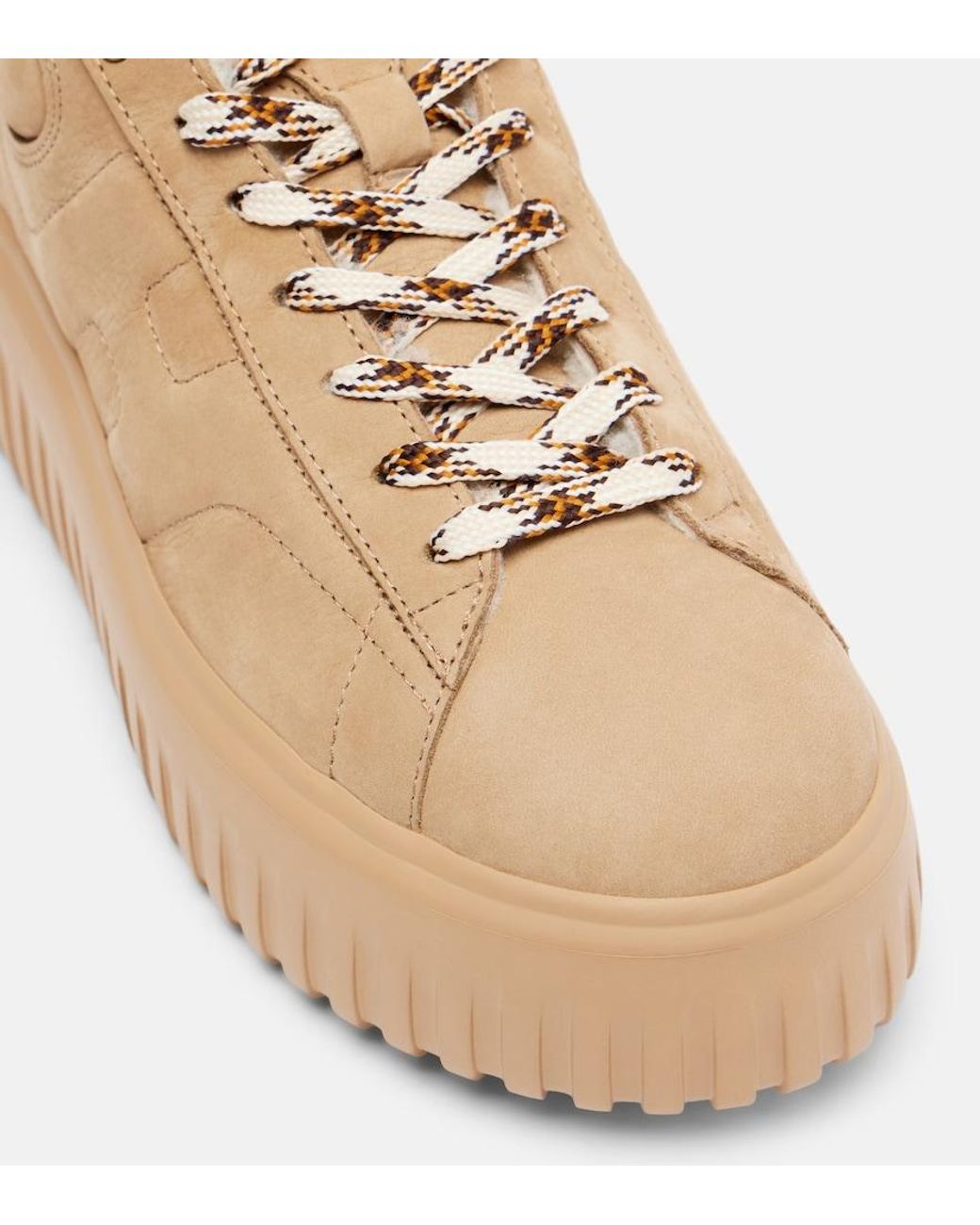 Hogan Natural H-Stripes Shearling-Lined Suede Sneakers