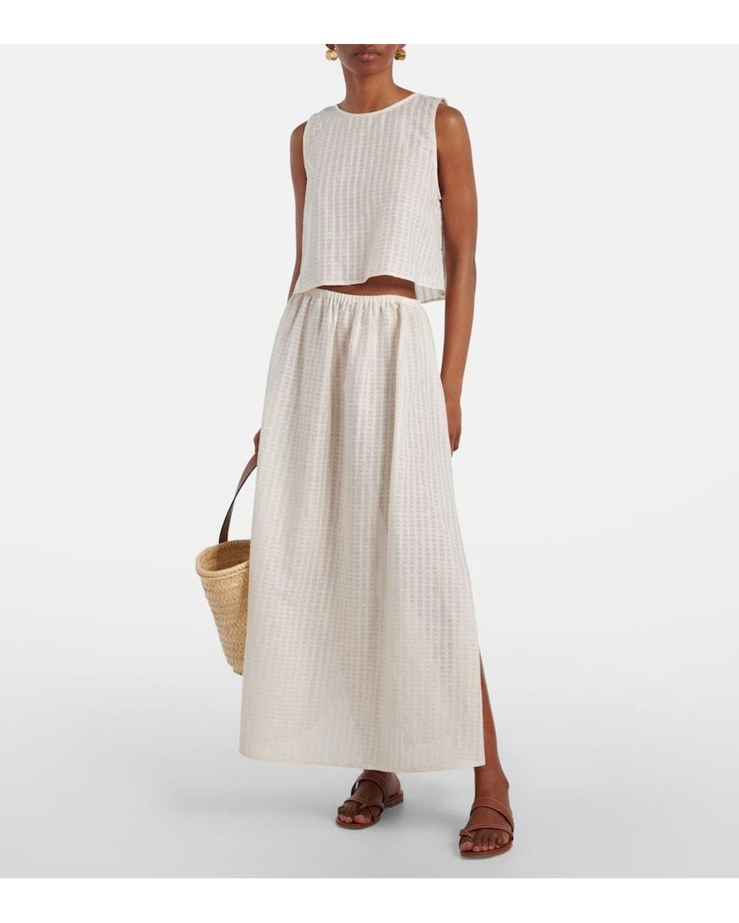 Asceno White Rafaela Cotton And Linen Maxi Skirt