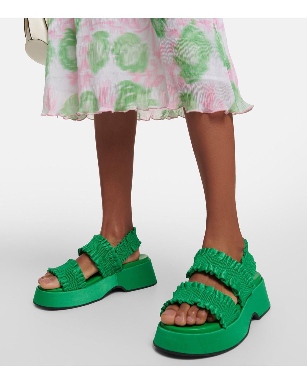 Ganni Smock Platform Sandals in Green | Lyst