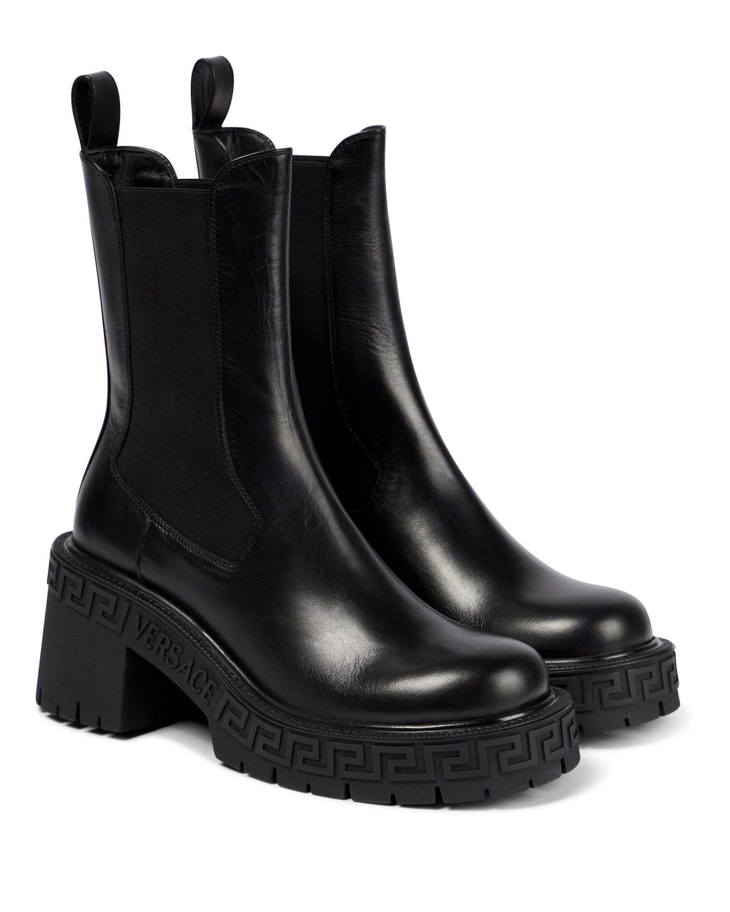 Versace Greca Leather Chelsea Boots in Black | Lyst